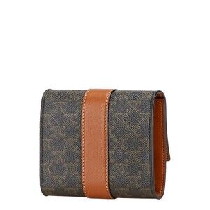 Celine fold Black Tri Wallet Leather Triomphe Brown